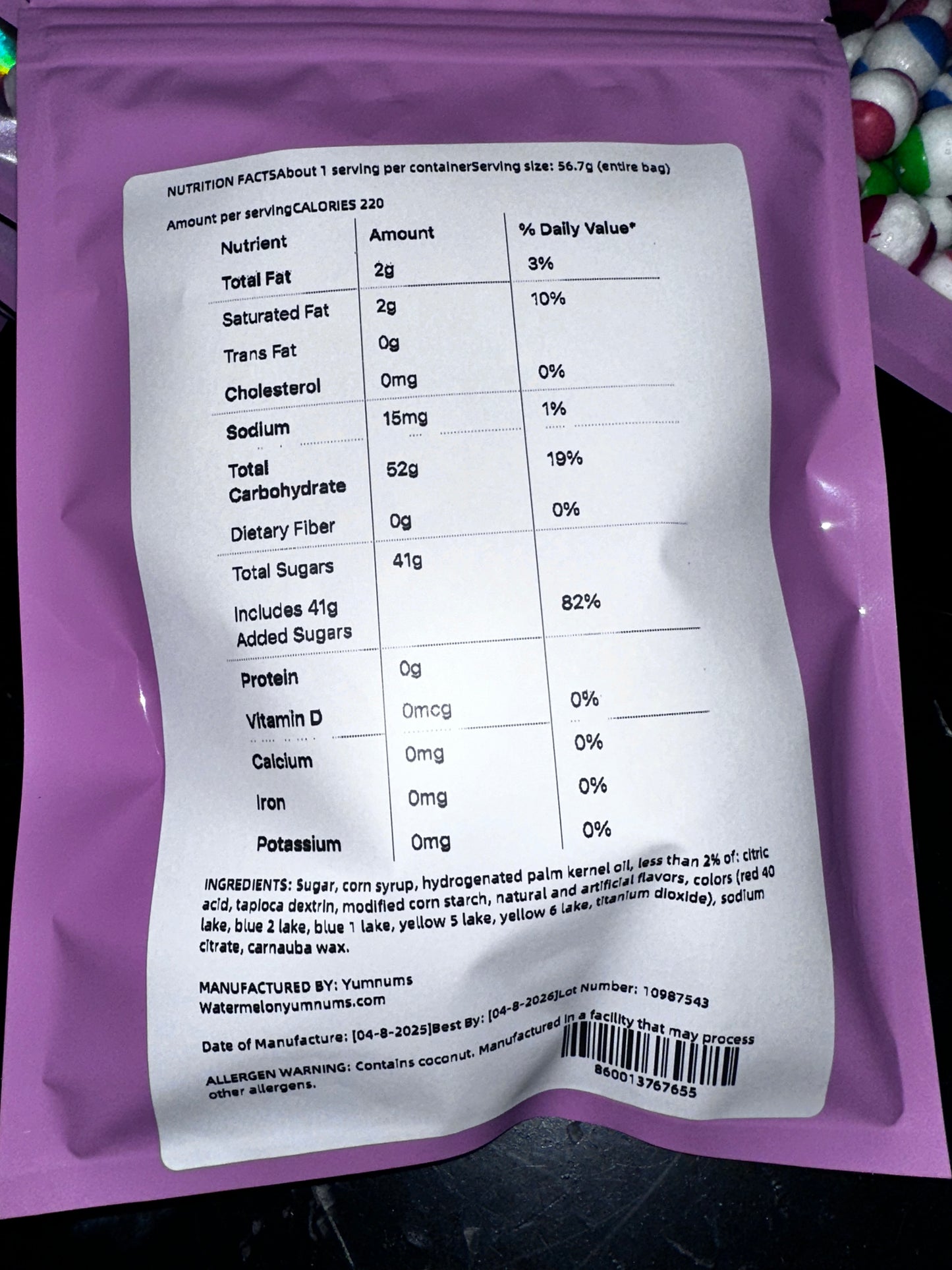 bitty pop nutritonal facts