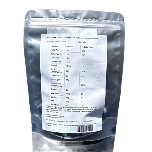 Nutritional label for bitty pops freeze
