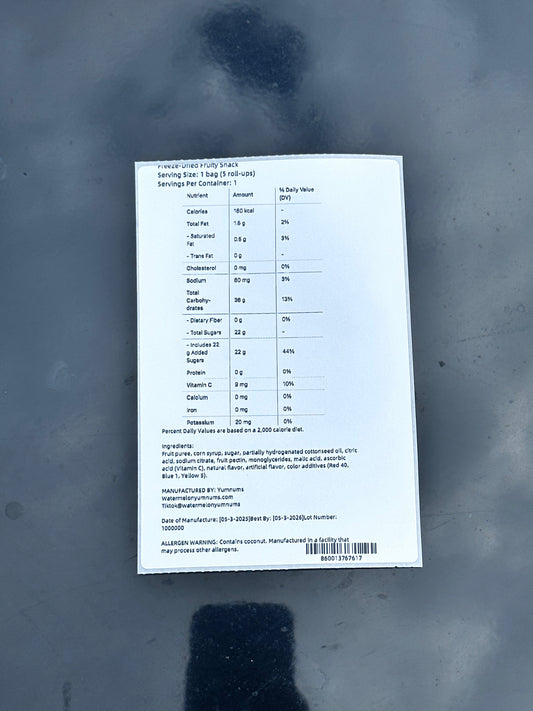 fruity chips back label nutrient info
